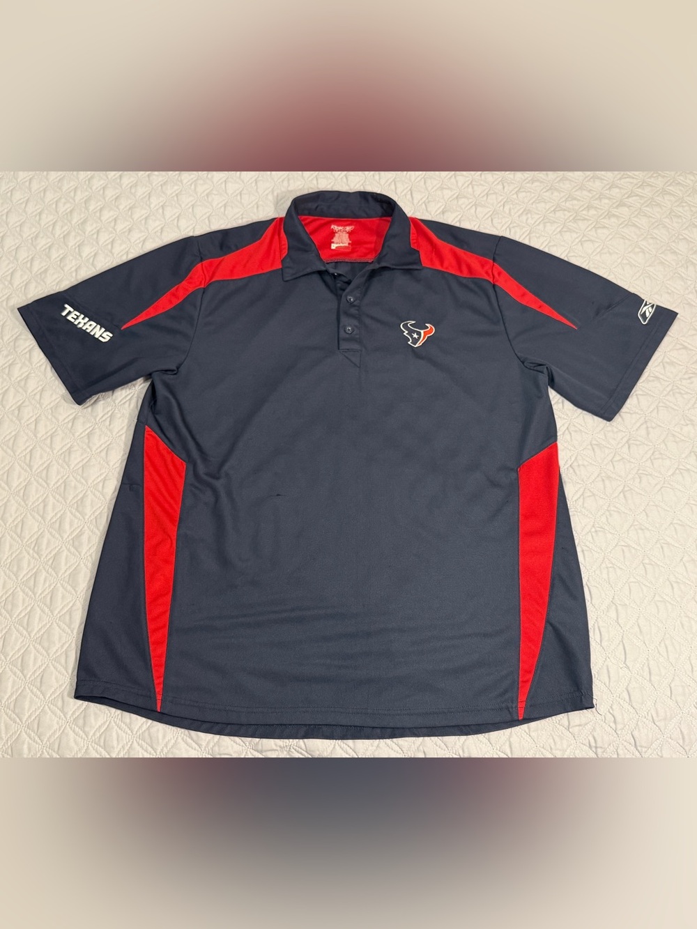 Reebok NFL Houston Texans Short Sleeve Polo Shirt Mens XL Navy Red Performance